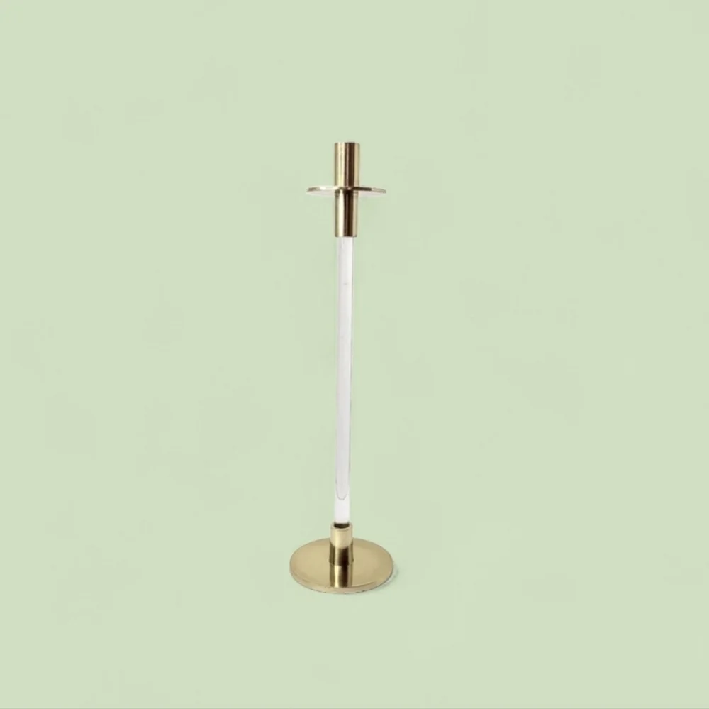 Creative Co-op tall acrylic/gold taper candle holder.